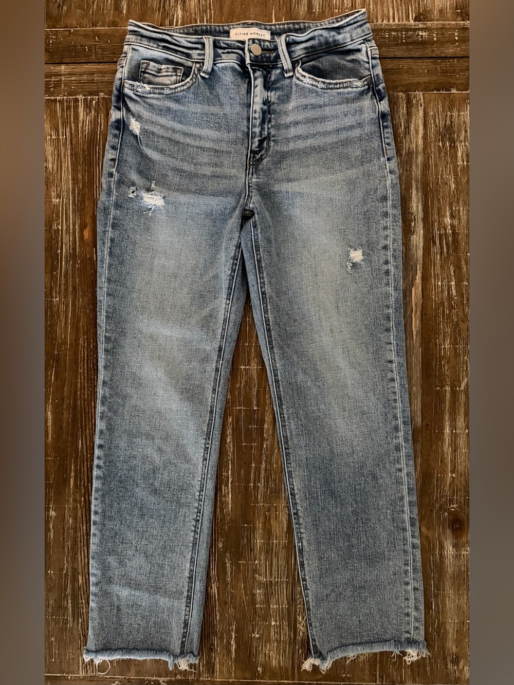 Women's Light Wash Distressed Straight Ankle Jeans - Sz 28